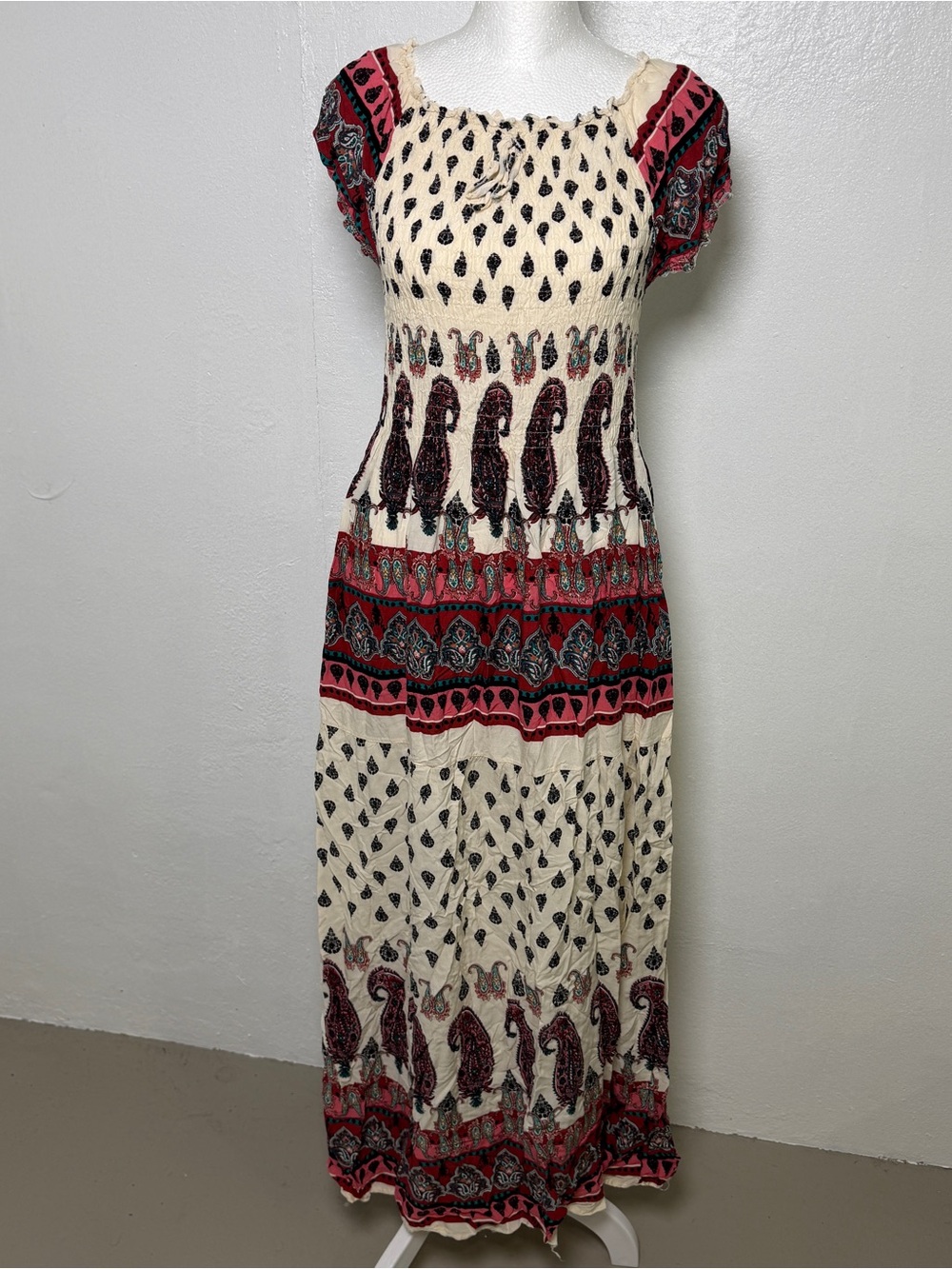 Kindred Women’s Multi-Colored Maxi Boho Dress Ruched Size XL